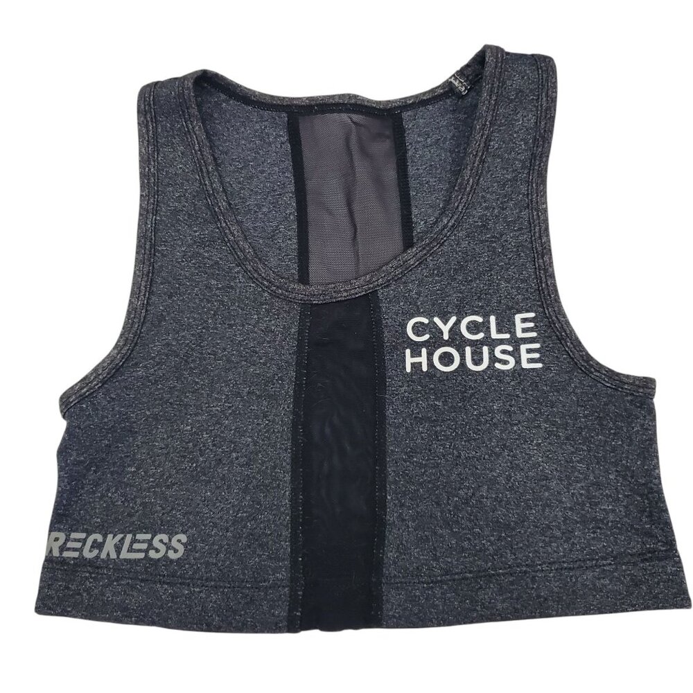 Young & Reckless Cycle House Charcoal Black Sheer Mesh Strip Athletic Bra Top XS
